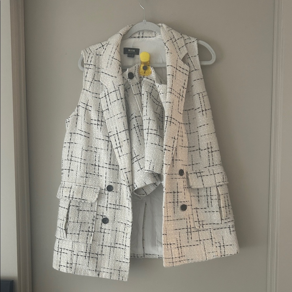 Anthropologie Cream and Black Plaid Vest